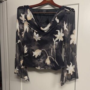 Carmen Marc Valvo Black and White Floral Blouse